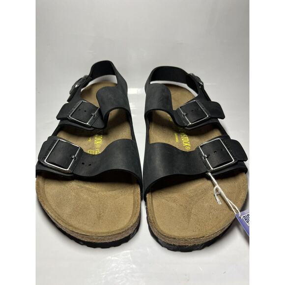 VINTAGE ORIGINAL FOOTBED Birkenstock Milano BLACK OILED LEATHER Sandals SZ 42 - Picture 4 of 16
